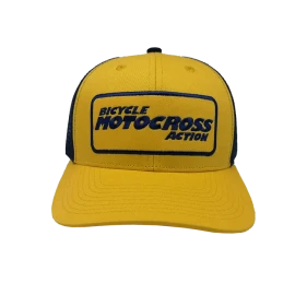 BICYCLE MOTOCROSS ACTION VINTAGE LOGO MESH TRUCKER HAT BLUE/YELLOW